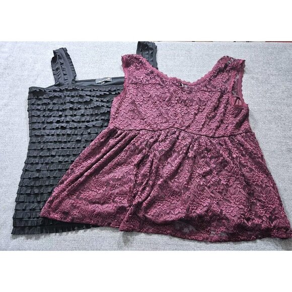 Top Womens 2X Lot Of 2 Black Burgundy Torrid Laura Ruffles Lined Lace Boho Party - Picture 15 of 15